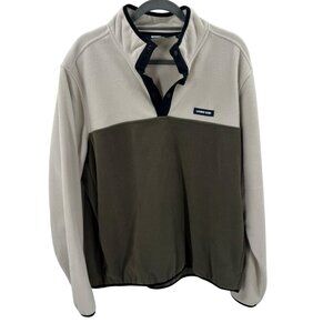 Lands End Mens Snap-T Pullover Cream/Olive Fleece XL